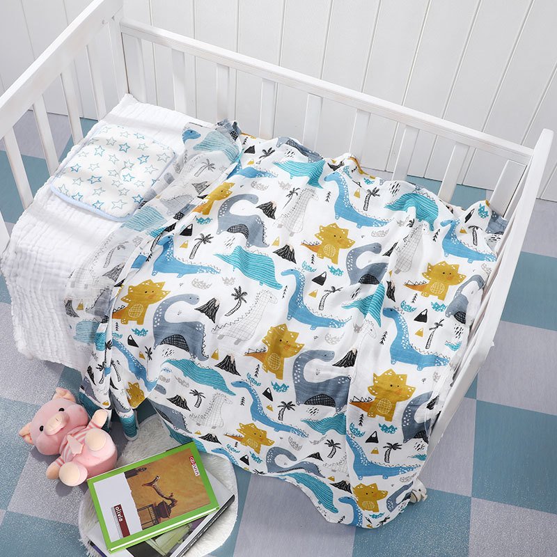 Cartoon Pattern Gauze Baby Bath Towel Quilt and Swaddling Towel Made of Bamboo Cotton for Newborn Hugging for Foreign Trade