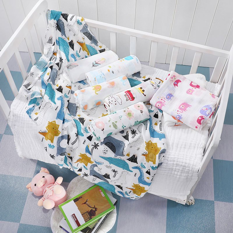 Cartoon Pattern Gauze Baby Bath Towel Quilt and Swaddling Towel Made of Bamboo Cotton for Newborn Hugging for Foreign Trade
