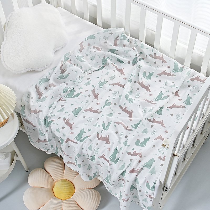 Cartoon Pattern Gauze Baby Bath Towel Quilt and Swaddling Towel Made of Bamboo Cotton for Newborn Hugging for Foreign Trade