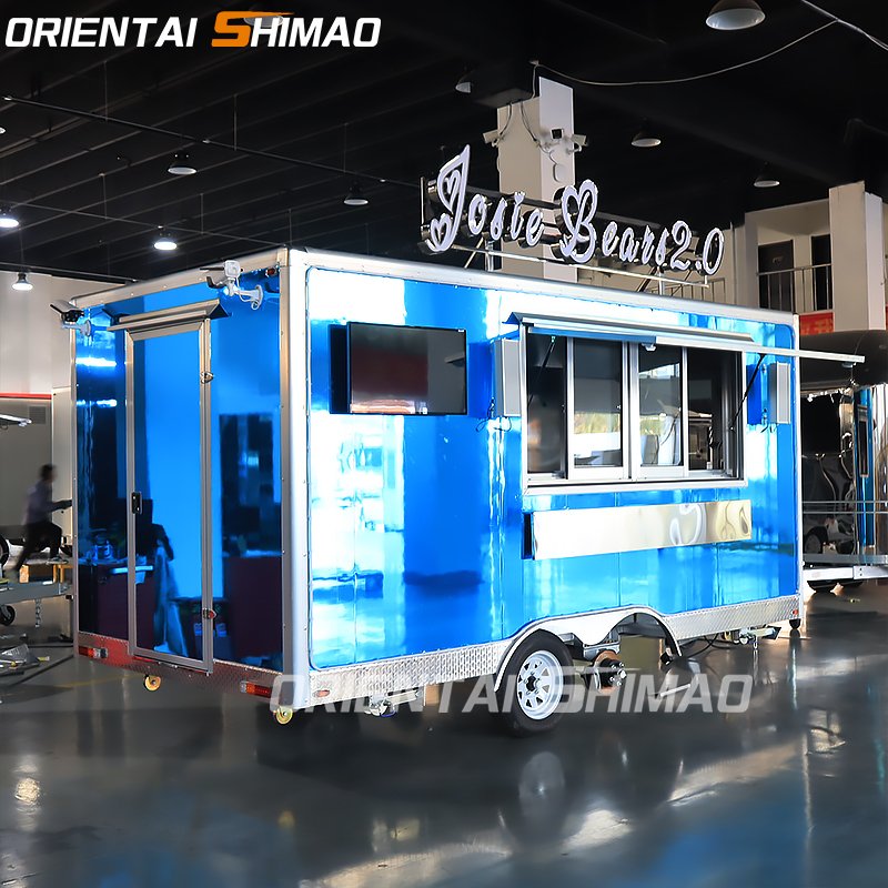 Stainless Steel Mobile Restaurant Food Cart bar Trailer Mobile Food Van Food Truck with Full Kitchen Equipment
