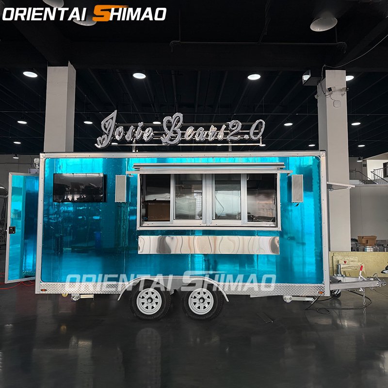 Stainless Steel Mobile Restaurant Food Cart bar Trailer Mobile Food Van Food Truck with Full Kitchen Equipment