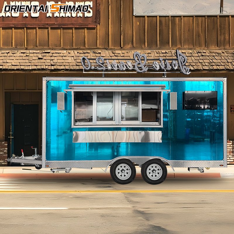 Stainless Steel Mobile Restaurant Food Cart bar Trailer Mobile Food Van Food Truck with Full Kitchen Equipment