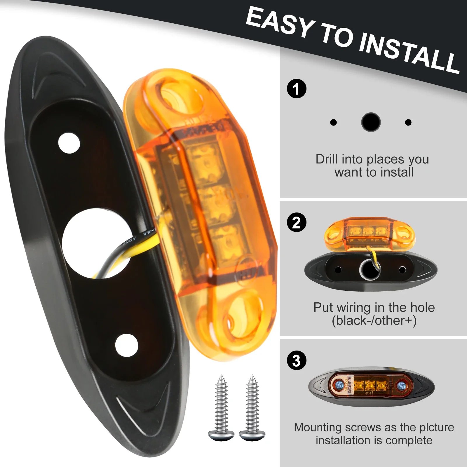 Universal LED Clearance and Side Marker Lights for Trucks Trailers Boats Cars Bus DC 12-24V Front and Rear Tail Indicators