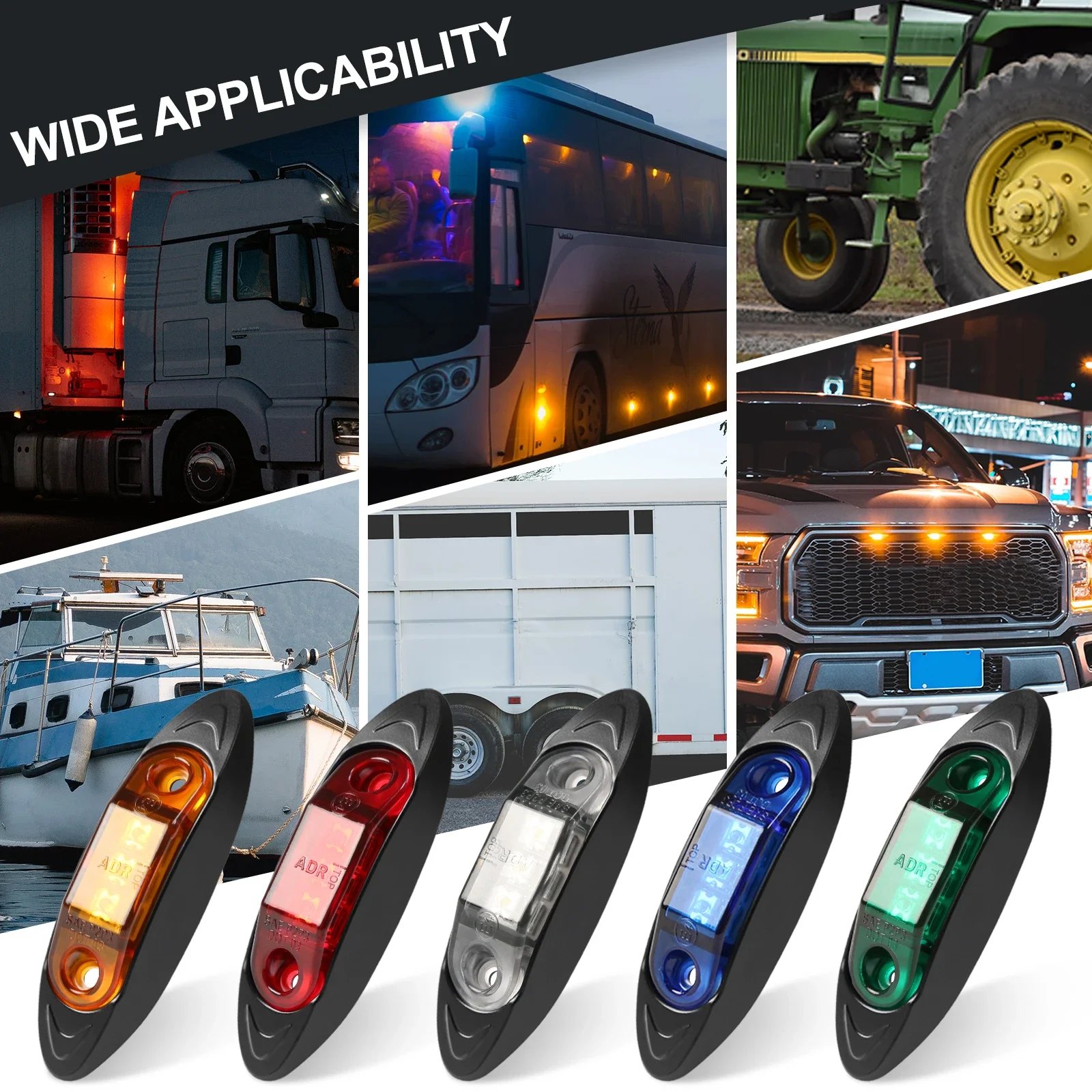 Universal LED Clearance and Side Marker Lights for Trucks Trailers Boats Cars Bus DC 12-24V Front and Rear Tail Indicators