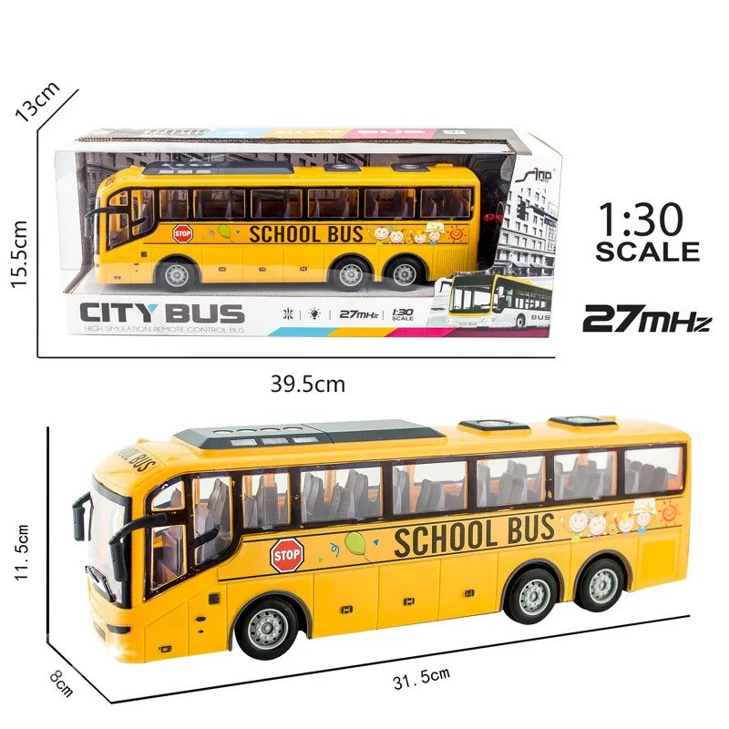 1:30 Electric Remote Control Bus Toy for Boys 27Mhz Radio Controlled School City Model with Light Assembly Required for Kids