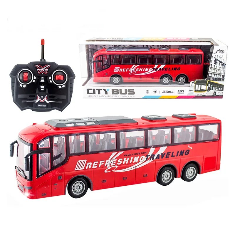 1:30 Electric Remote Control Bus Toy for Boys 27Mhz Radio Controlled School City Model with Light Assembly Required for Kids