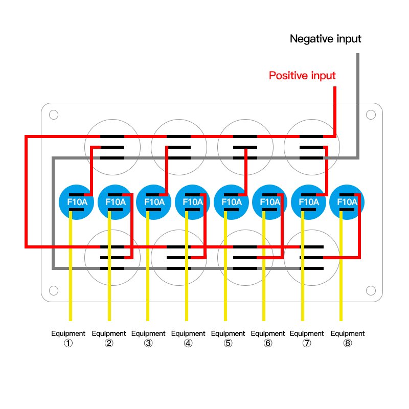 12V 24V 8 Gang Rocker With Fuse Control Automotive Car RV Camper Boat Marine Switch Panel