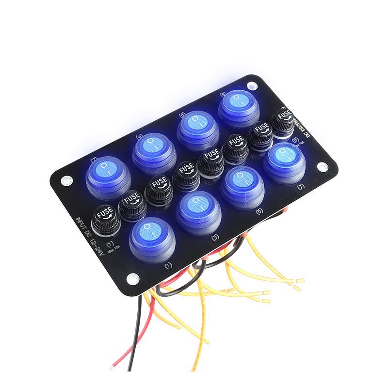 12V 24V 8 Gang Rocker With Fuse Control Automotive Car RV Camper Boat Marine Switch Panel