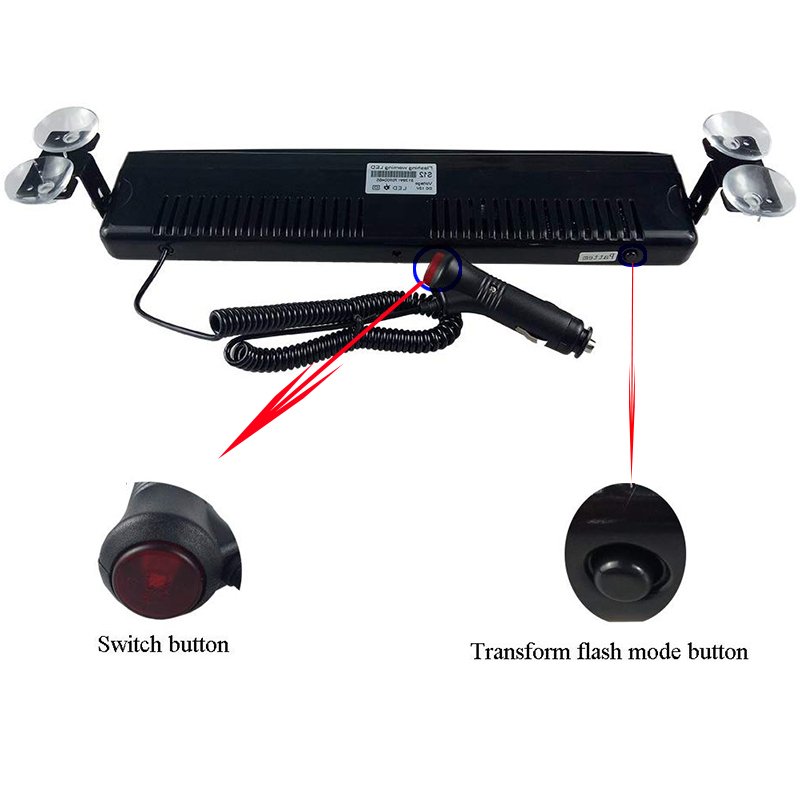12V Car Strobe Flashing Lights Lamp 12LED Emergency Warning Light Truck Car Windshield Suction Cup Flashing Red/White/Blue Light
