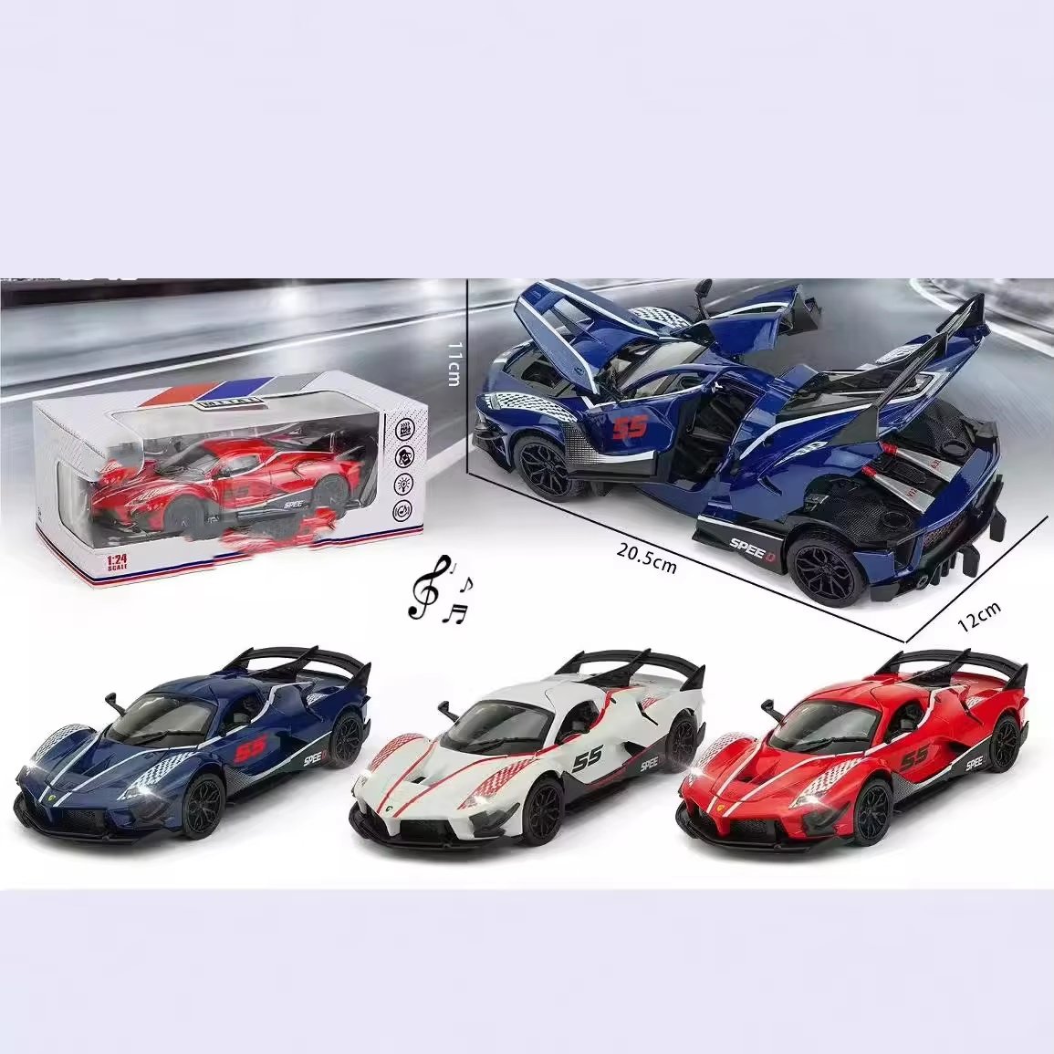 Unisex Diecast 1:24 Supercar Model Metal Pullback Toy with Sound and Light Effects for Ornament and Decor Toy Car Diecast Cars