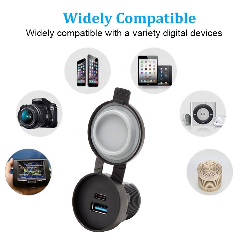 Qc3 Usb Type C Moto 12V Socket Qc 3.0 12V/24V Usb 36W Universal Round Motorcycle Usb Charger for Cell Phone