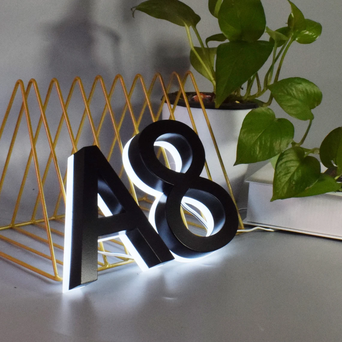 Custom Solar House Number Light 5" Height Stainless Steel Led Illuminated Door Plate Outdoor Address Numbers Light up Letters