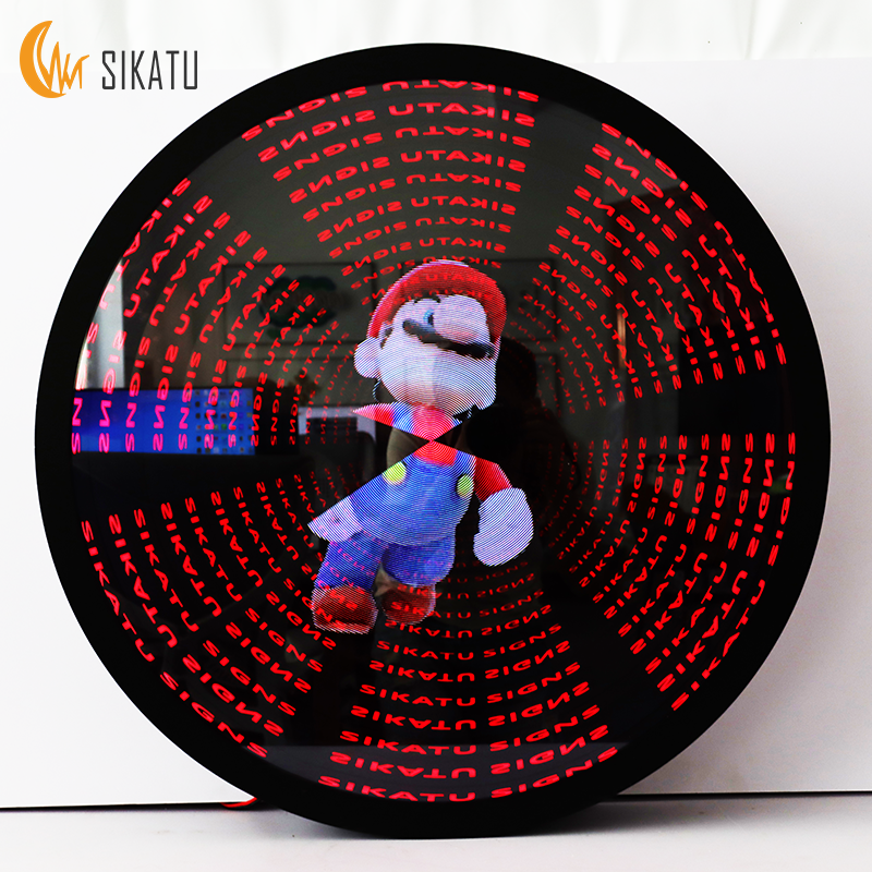 Led 3D Hologram Fan Sign Boxes Tempered Glass App Control Infinity Mirror Holographic Fan 3D Hologram for Store Mall Party Bar