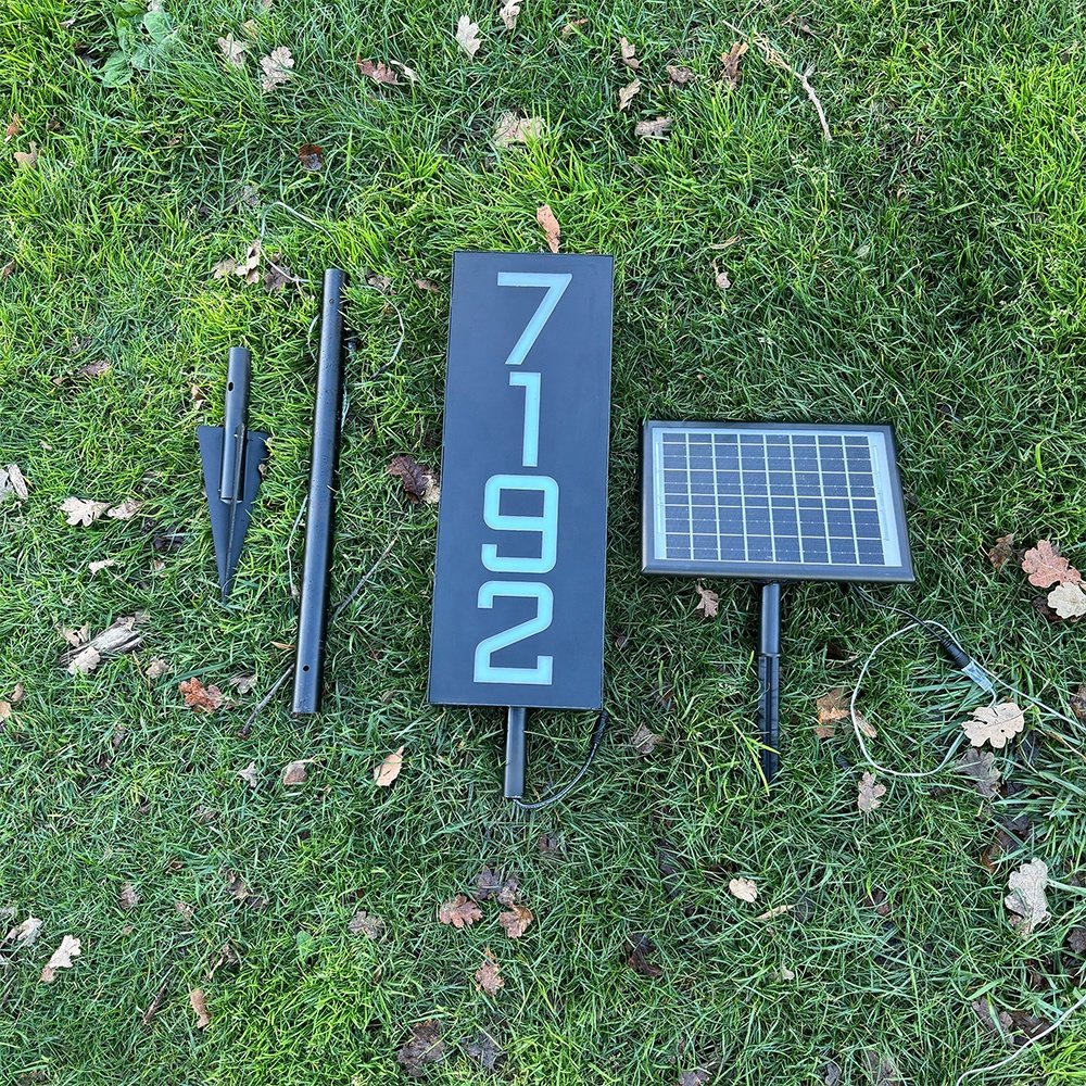Waterproof Solar House Number Light LED Address Sign with Number Warm & White Light Illuminated Outdoor Address Plaque