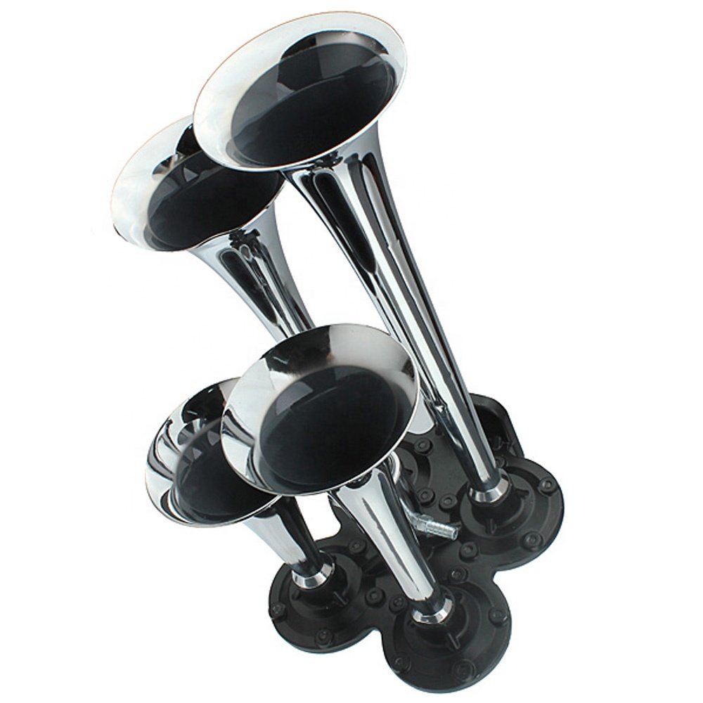 12/24v 4pipe 135db Super Loud Chrome No Rust Triple Trumpet Air Horn Boat Bus Truck Lorry Train Motorcycle Car tank Horn
