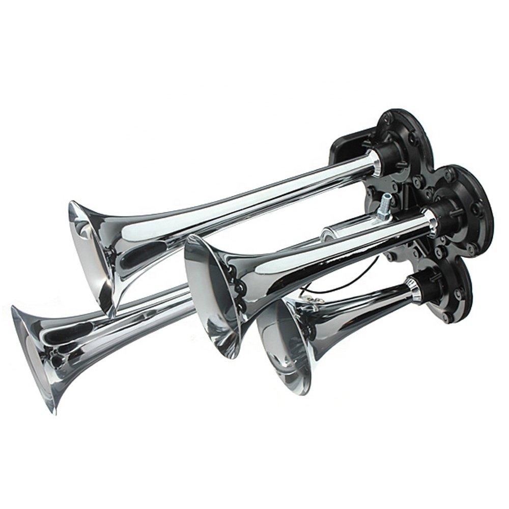 12/24v 4pipe 135db Super Loud Chrome No Rust Triple Trumpet Air Horn Boat Bus Truck Lorry Train Motorcycle Car tank Horn