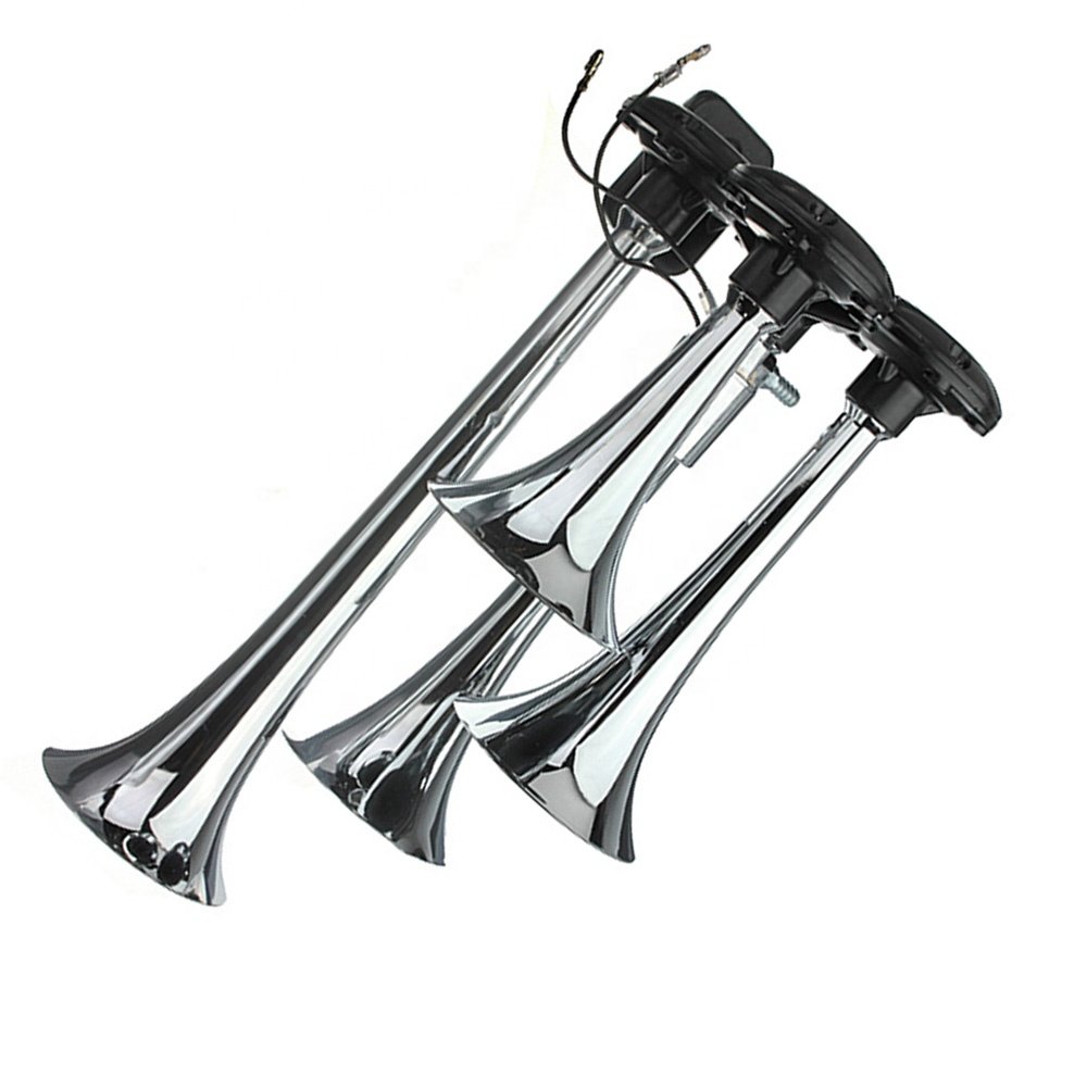 12/24v 4pipe 135db Super Loud Chrome No Rust Triple Trumpet Air Horn Boat Bus Truck Lorry Train Motorcycle Car tank Horn