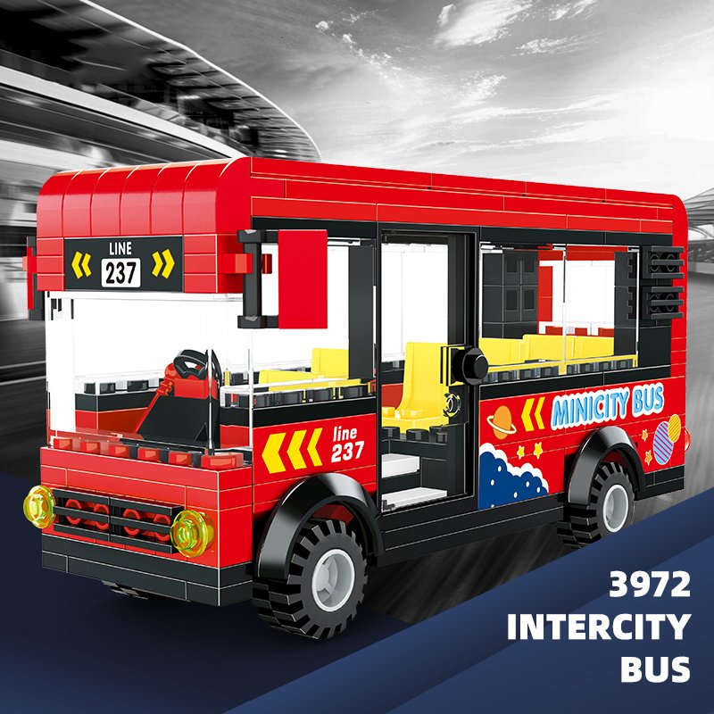 City Street Scene 3972 City Street Scene School Bus Building Block Set Assembly Collection Plastic Toys for Kids Unisex