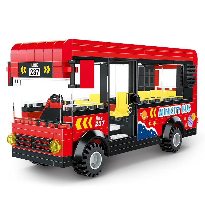 City Street Scene 3972 City Street Scene School Bus Building Block Set Assembly Collection Plastic Toys for Kids Unisex