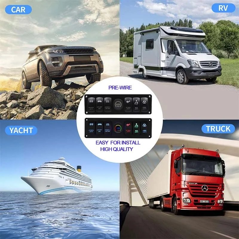 1 2 3 4 5 6 7 8 Gang Marine Car Rocker Switch Panel Waterproof 12V 24V on OFF Toggle Switch for Automotive Truck Boat RV Bus