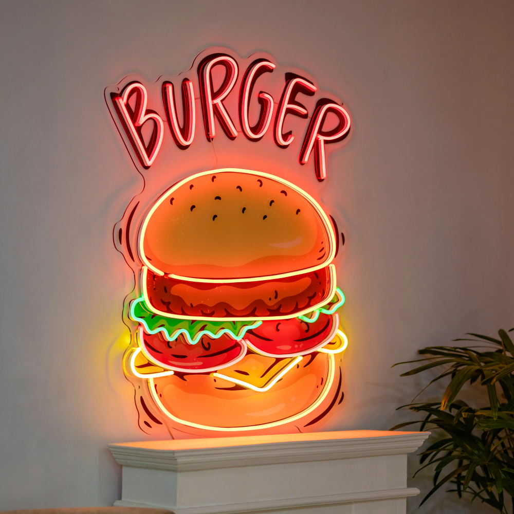 Waterproof LED Light Personalized Custom Made LED Strip Burger Shop Neon Business Sign Lamp Customize Hamburger Neon Flex Signs
