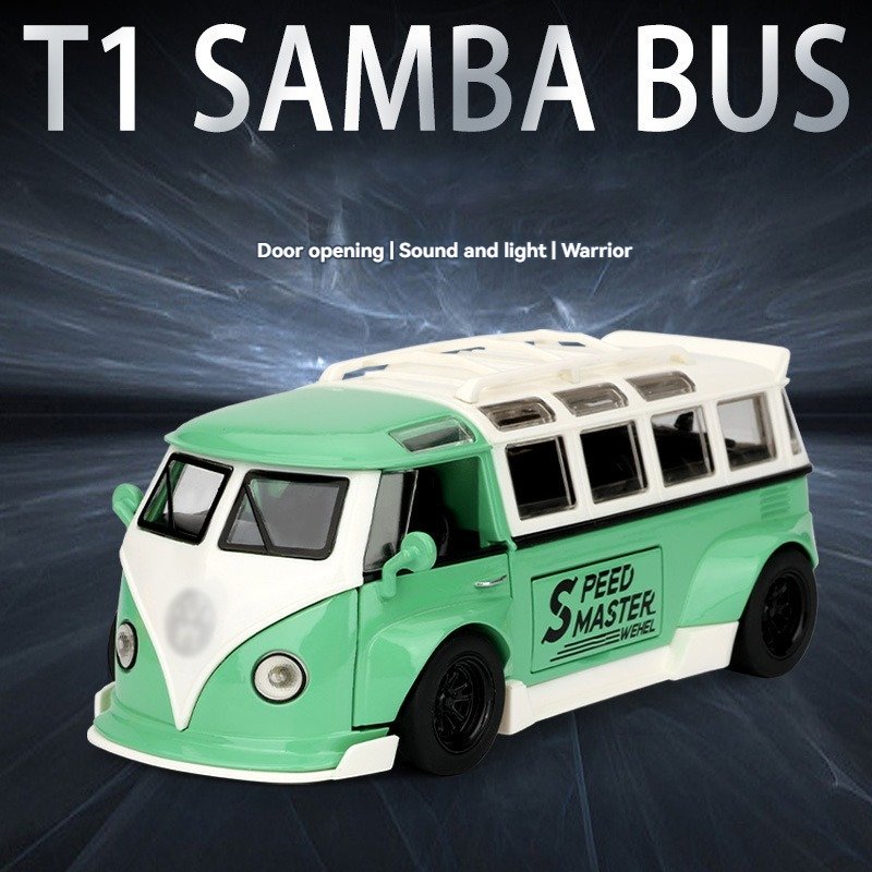 1:32 Diecast Model Cars VW Vintage T1 Bus Pickup with Sound and Light Decorate Ornament Doors Open Metal Model Car Toys