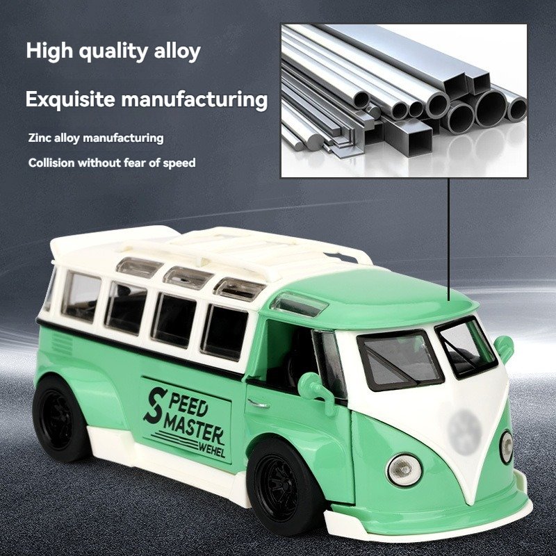 1:32 Diecast Model Cars VW Vintage T1 Bus Pickup with Sound and Light Decorate Ornament Doors Open Metal Model Car Toys
