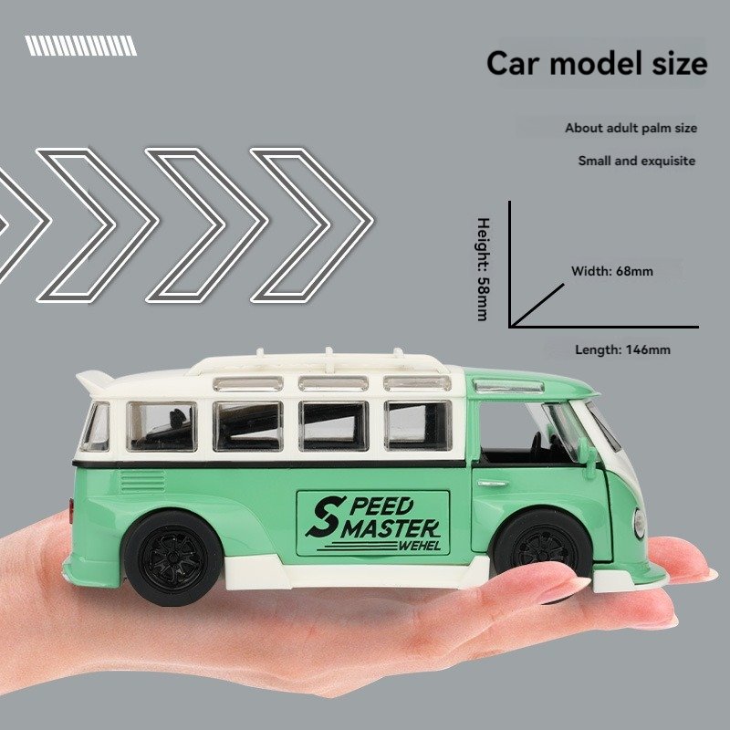 1:32 Diecast Model Cars VW Vintage T1 Bus Pickup with Sound and Light Decorate Ornament Doors Open Metal Model Car Toys