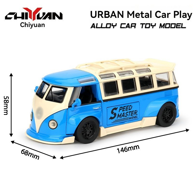 1:32 Diecast Model Cars VW Vintage T1 Bus Pickup with Sound and Light Decorate Ornament Doors Open Metal Model Car Toys