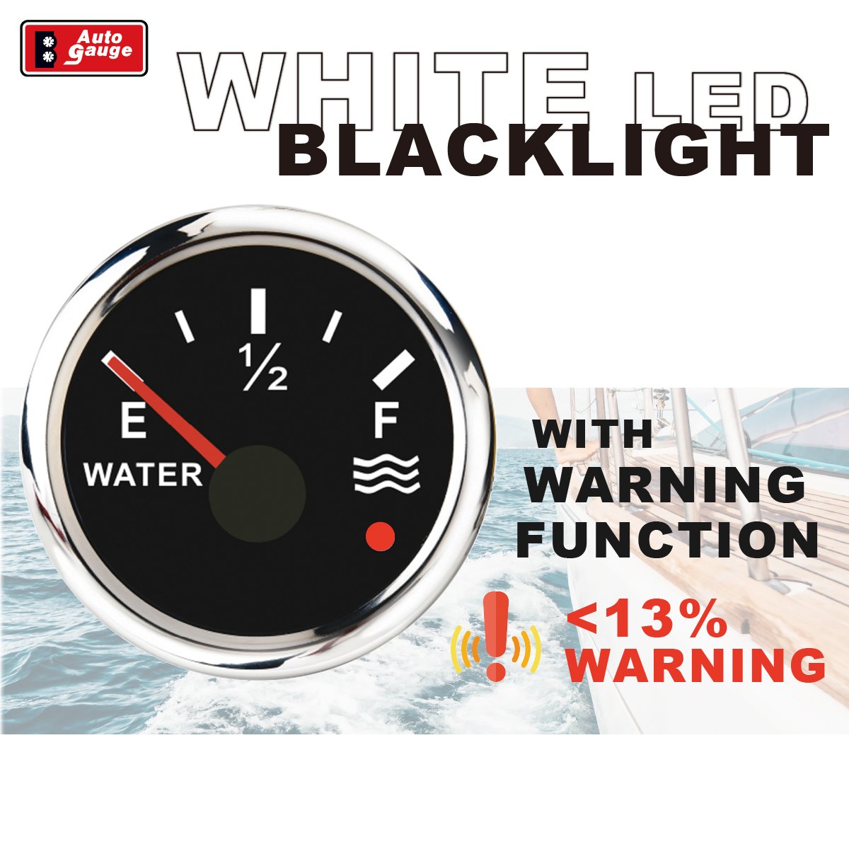 52mm 2inch Electrical Auto Gauge Needle Warning Light Black Faceplate Water Level Gauge for Marine Heavy Truck Bus Car Generator