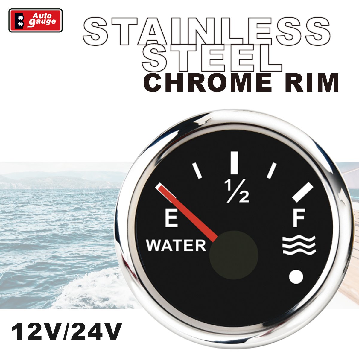 52mm 2inch Electrical Auto Gauge Needle Warning Light Black Faceplate Water Level Gauge for Marine Heavy Truck Bus Car Generator