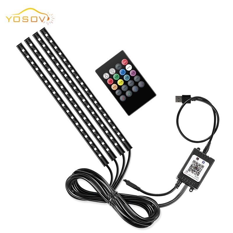 Yosovlamp Car Foot Atmosphere Light Color Remote Control Voice Control Decoration Bluetooth Control Music Light Bar