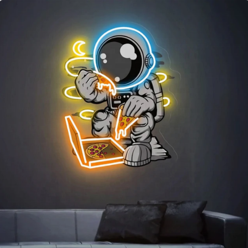 Custom Store Logo Led Neon Sign Personalized Branding Neon Sign Light Pizza with Astronauts Neon Sign Light for Wall Decoration