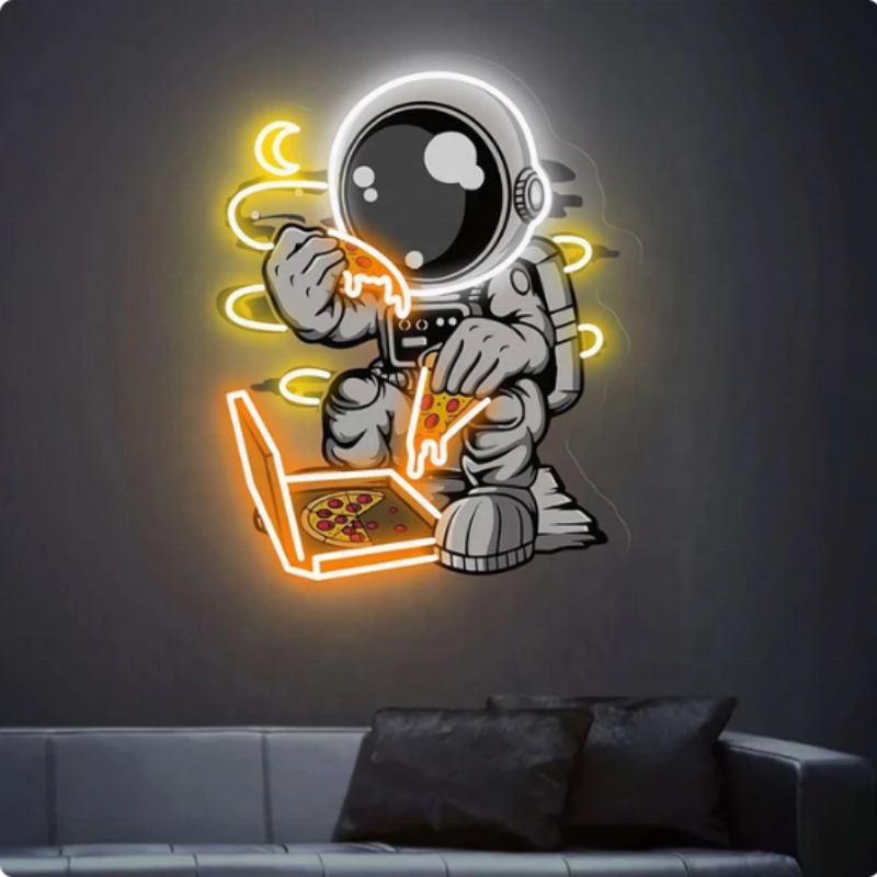 Custom Store Logo Led Neon Sign Personalized Branding Neon Sign Light Pizza with Astronauts Neon Sign Light for Wall Decoration