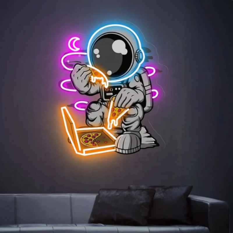 Custom Store Logo Led Neon Sign Personalized Branding Neon Sign Light Pizza with Astronauts Neon Sign Light for Wall Decoration