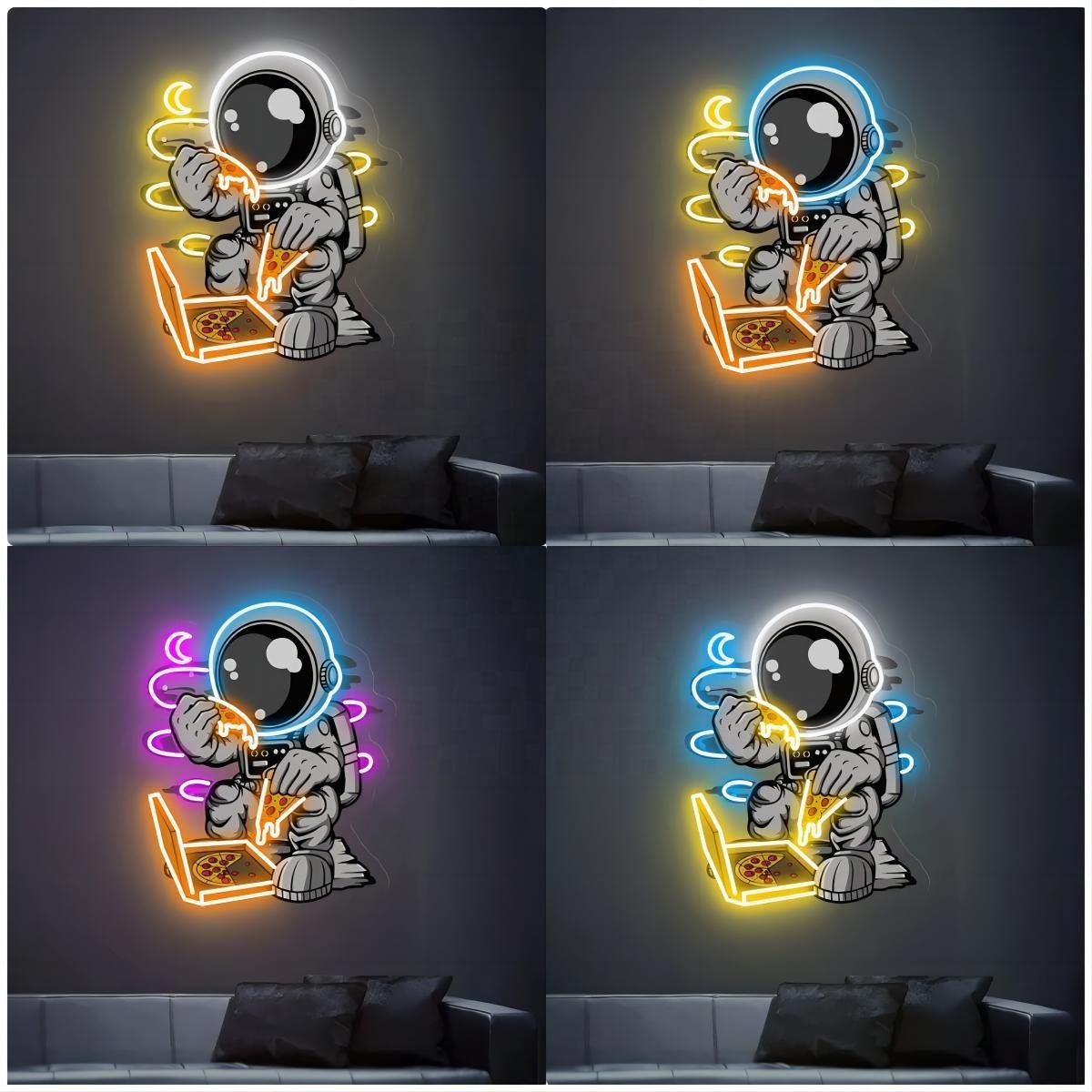 Custom Store Logo Led Neon Sign Personalized Branding Neon Sign Light Pizza with Astronauts Neon Sign Light for Wall Decoration