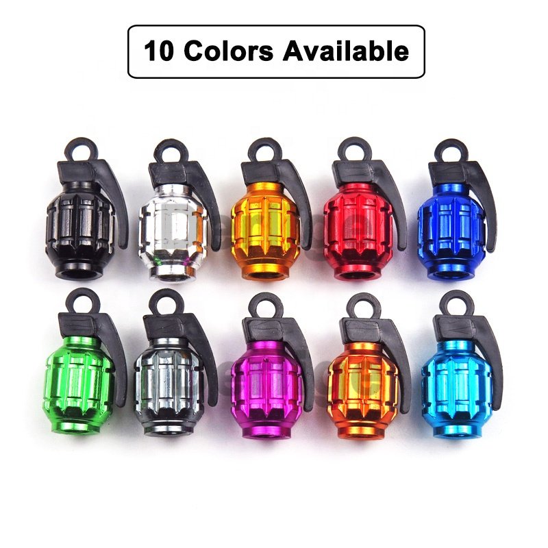 Aluminum Grenade Tire Valve Stem Caps Personalized Car Wheel Rim Tire Caps Air-Proof Air Dust Covers, Universal, Heavy Duty