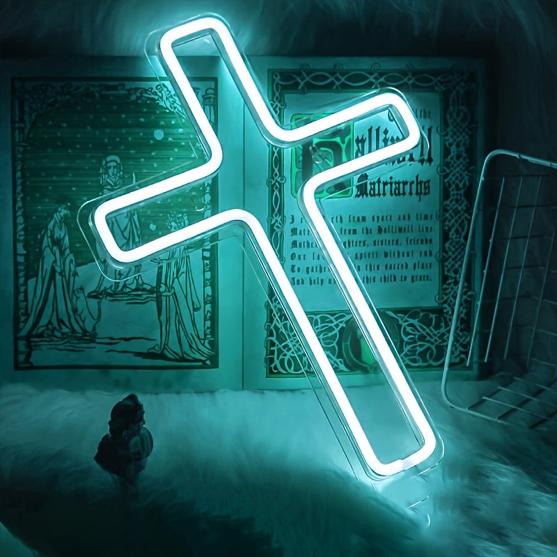 Cross Shape LED Neon Sign Light Decorative Lamp Holiday Party Bar Atmosphere Lamp Bedroom Decorative Lamp Acrylic Board