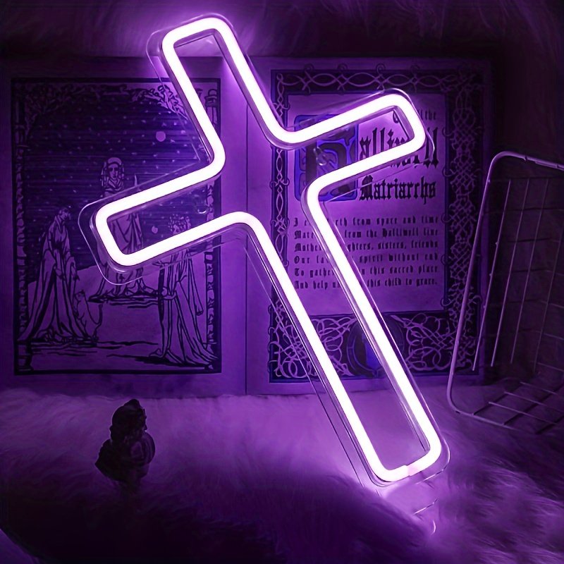 Cross Shape LED Neon Sign Light Decorative Lamp Holiday Party Bar Atmosphere Lamp Bedroom Decorative Lamp Acrylic Board