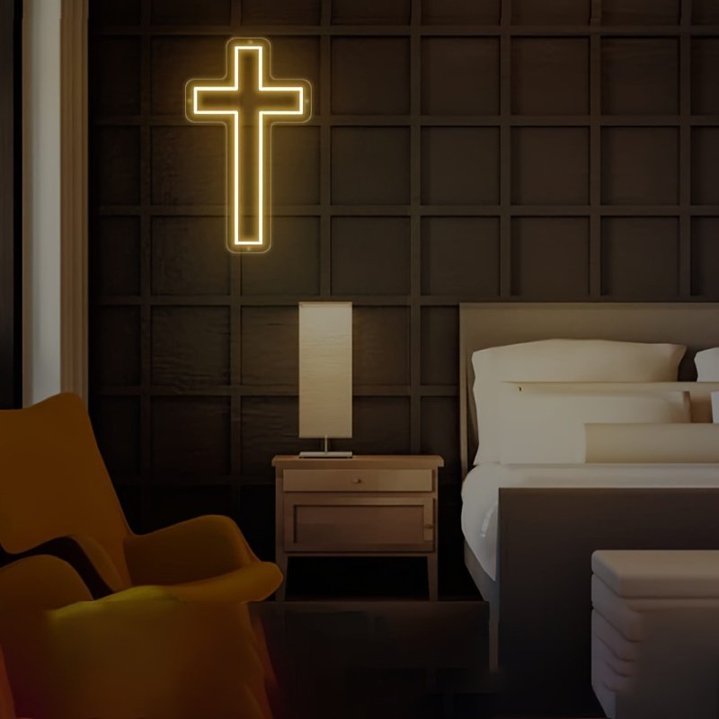 Cross Shape LED Neon Sign Light Decorative Lamp Holiday Party Bar Atmosphere Lamp Bedroom Decorative Lamp Acrylic Board
