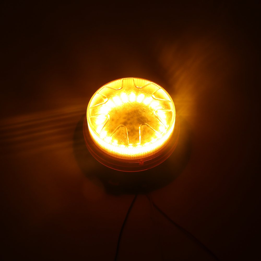 LED-015 Amber LED Beacon Strobe Light Forklift Rooftop Warning Flashing Caution Lights W/Magnetic Base for Construction Vehicles