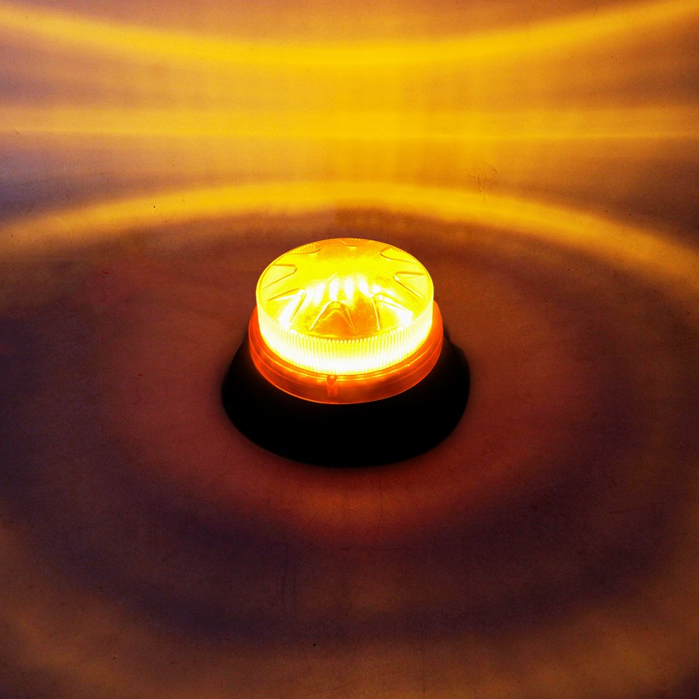 LED-015 Amber LED Beacon Strobe Light Forklift Rooftop Warning Flashing Caution Lights W/Magnetic Base for Construction Vehicles
