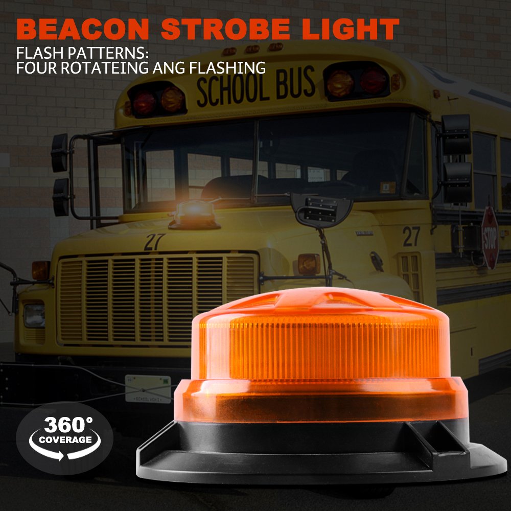 LED-015 Amber LED Beacon Strobe Light Forklift Rooftop Warning Flashing Caution Lights W/Magnetic Base for Construction Vehicles