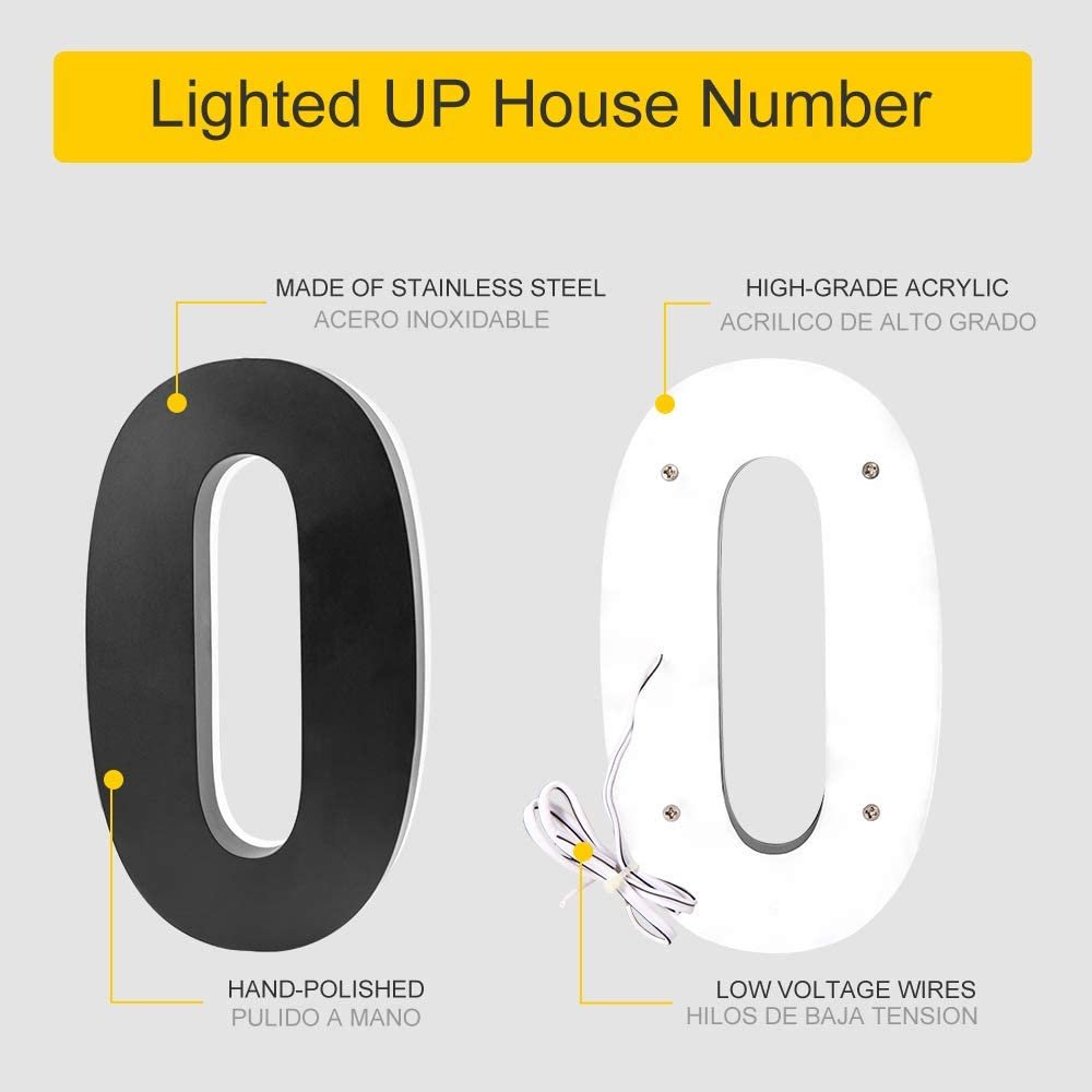 Customized Solar Power House Door Number Sign Metal House Number Stainless Steel Lighted Led House Number Light up Letters