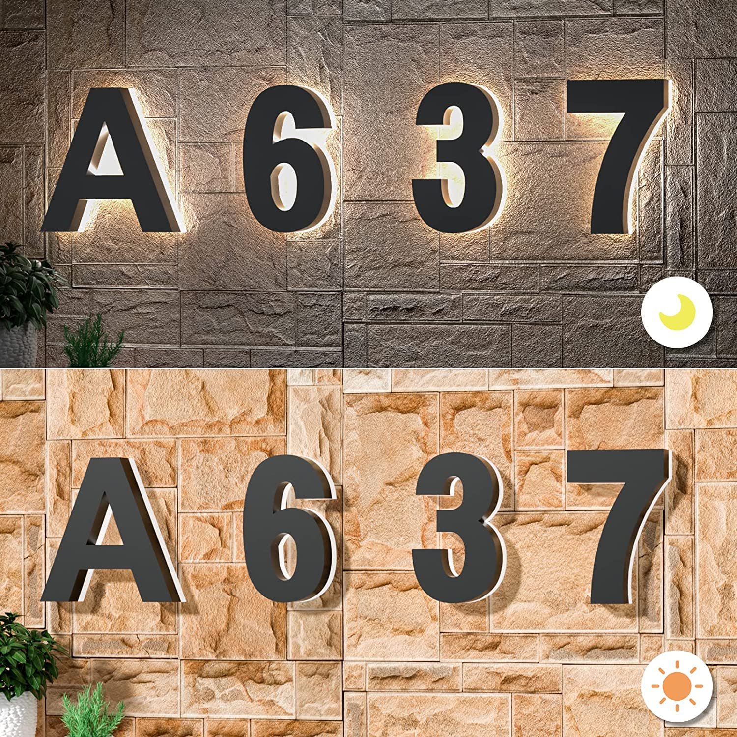 Customized Solar Power House Door Number Sign Metal House Number Stainless Steel Lighted Led House Number Light up Letters