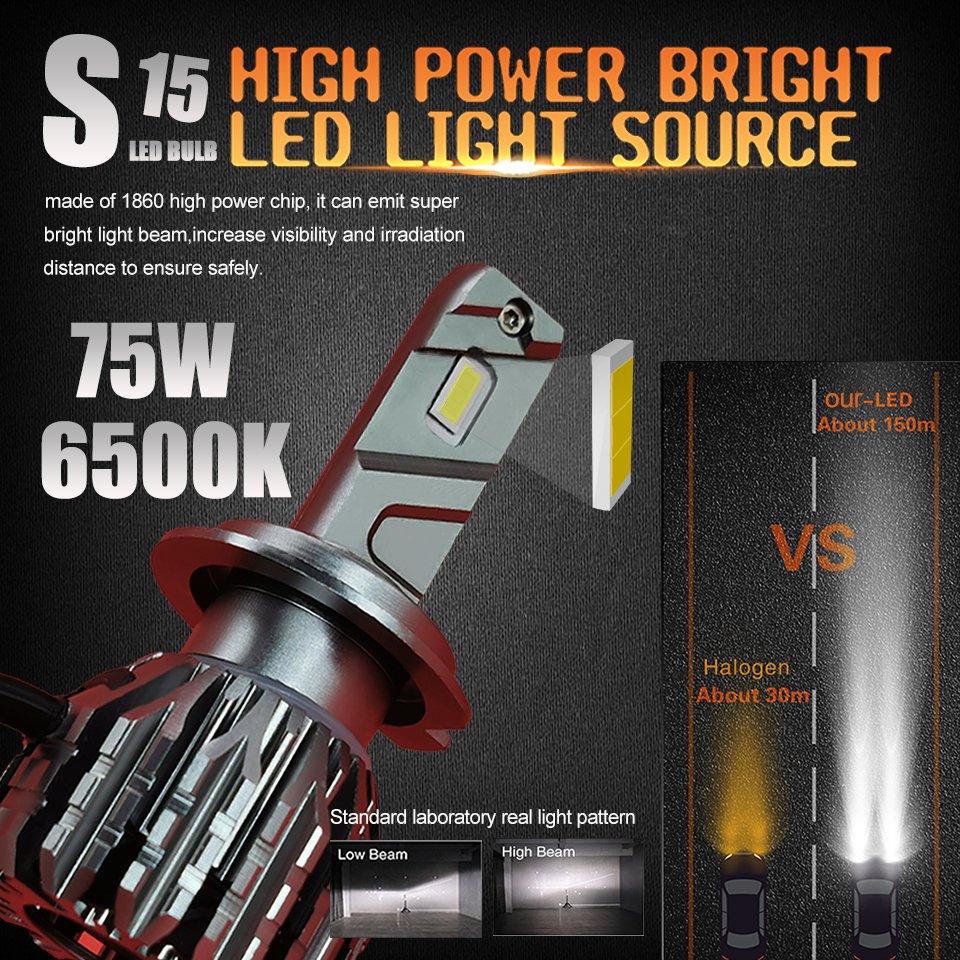 S15 the Factory Shipment Led Light Car H4 H11 H7 75W 3570 Chip 12V 6500k White Light Super Bright Led Headlight Bulb