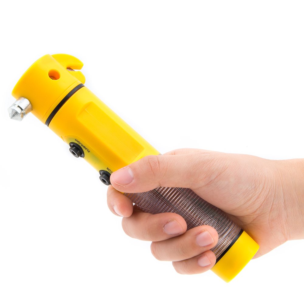 Emergency Seatbelt Cutter Window Breaker LED Flashlight Warning Light Bus Car Escape Tool Safety Hammer
