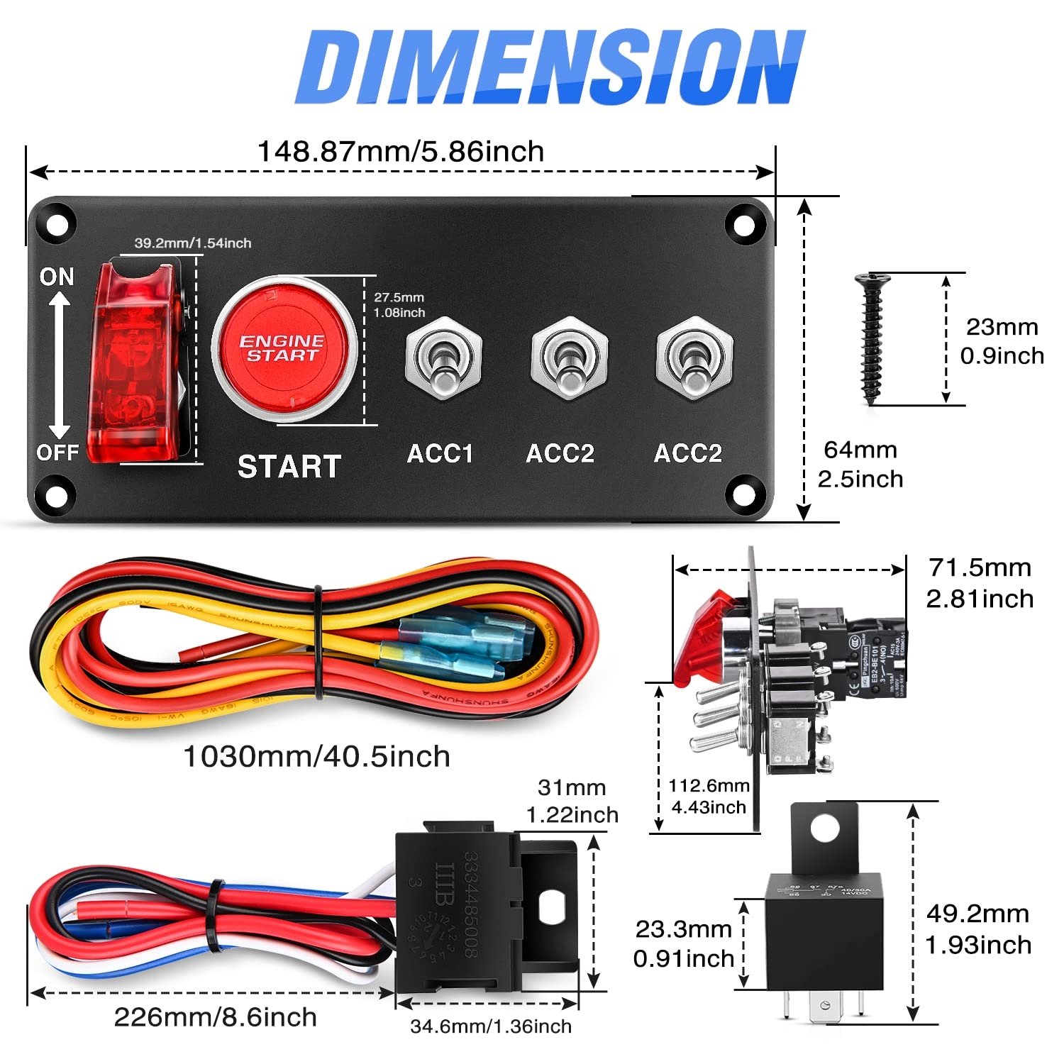5 in 1 Racing Ignition Switch Panel 12V Car Engine Start Push Button Boat Toggle Switch Panel for Golf RV Marine Trailer Truck