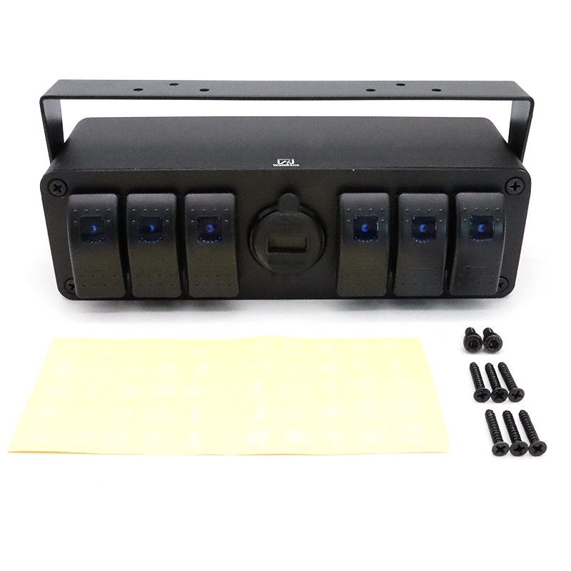 6 Gang Car Rocker Switch Box Waterproof USB Charger Socket Voltmeter 12V Aluminum Rocker Switch Panel for Jeep Wrangler JK JL