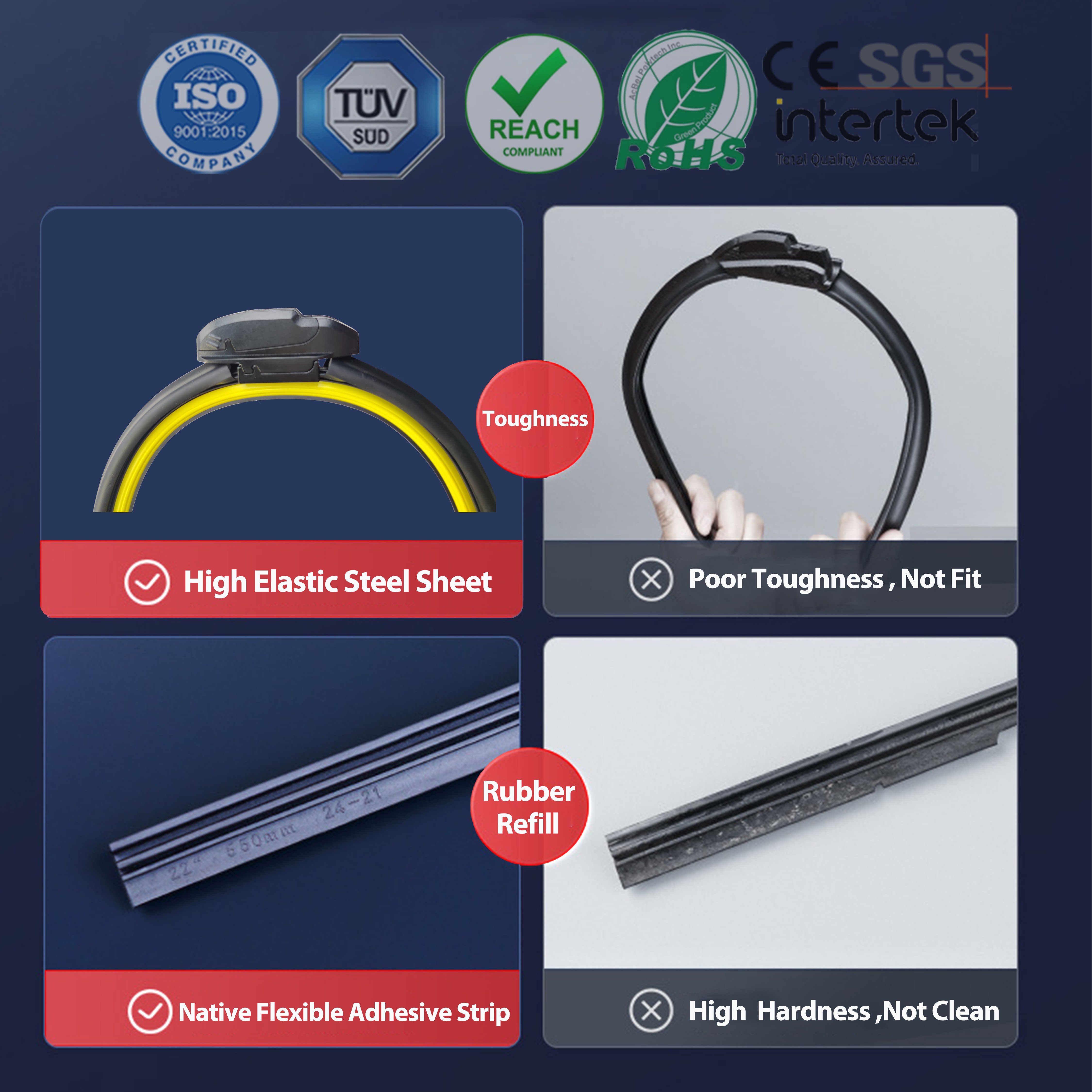 KCTION 2-in-1 Waterproof Wiper Customized Package Windshield Wiper Car Replacement Windshield Special Wiper Customized LOGO